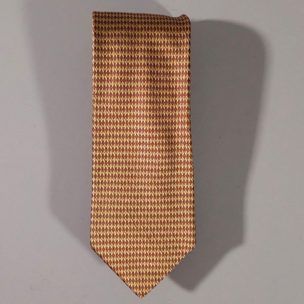 Salvatore Ferragamo Necktie Mens OS Gold Burgundy Diamond Geometric Silk Italy